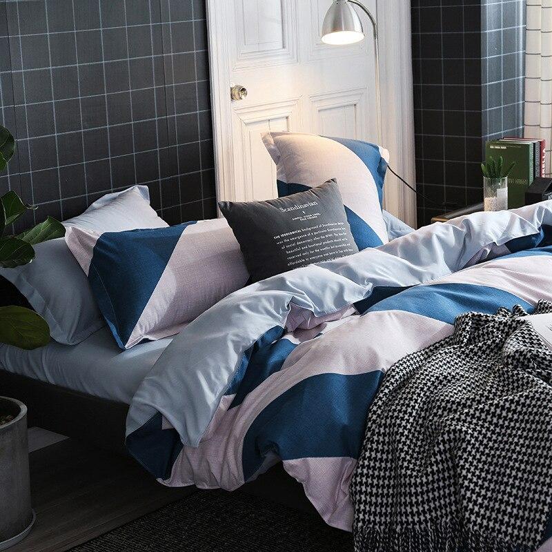 Parure de Lit Blanc <br/> Bleu Rayure