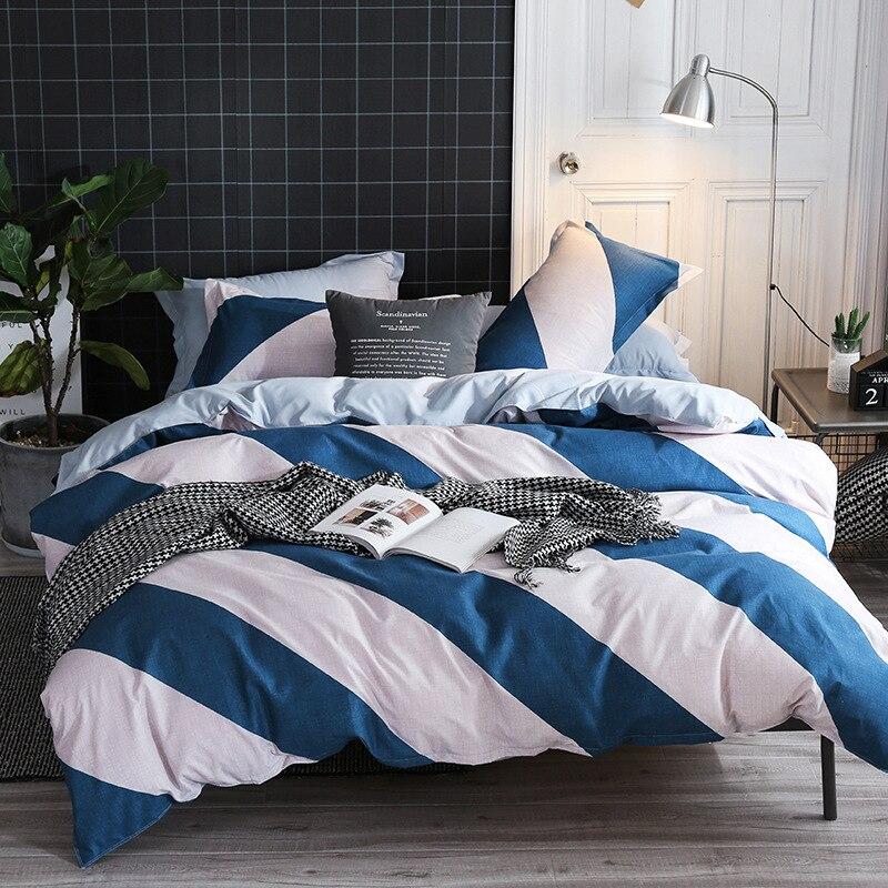 Parure de Lit Blanc <br/> Bleu Rayure