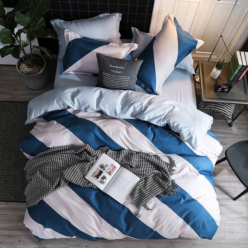 Parure de Lit Blanc <br/> Bleu Rayure