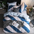 Parure de Lit Blanc <br/> Bleu Rayure