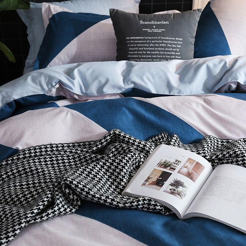 Parure de Lit Blanc <br/> Bleu Rayure