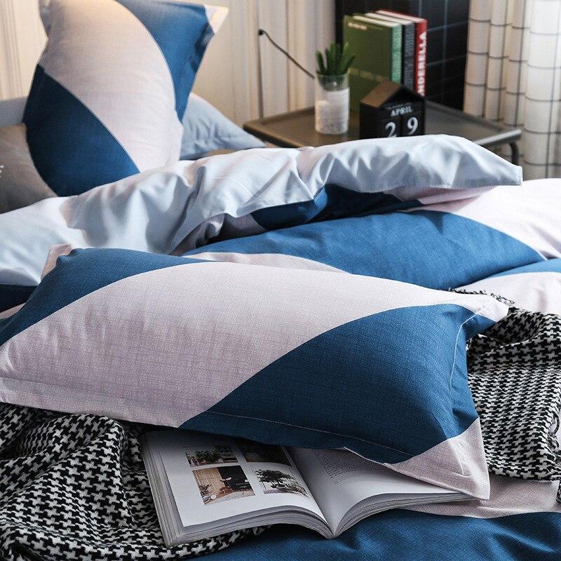 Parure de Lit Blanc <br/> Bleu Rayure