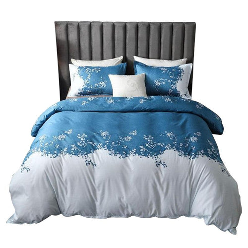 Parure de Lit Blanc <br/> Fleur Bleue