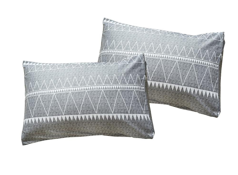 Parure de Lit Gris <br/> Motif Blanc
