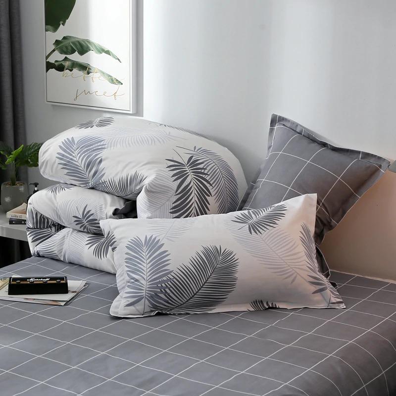 Parure de Lit Blanc <br/> Gris Palmier