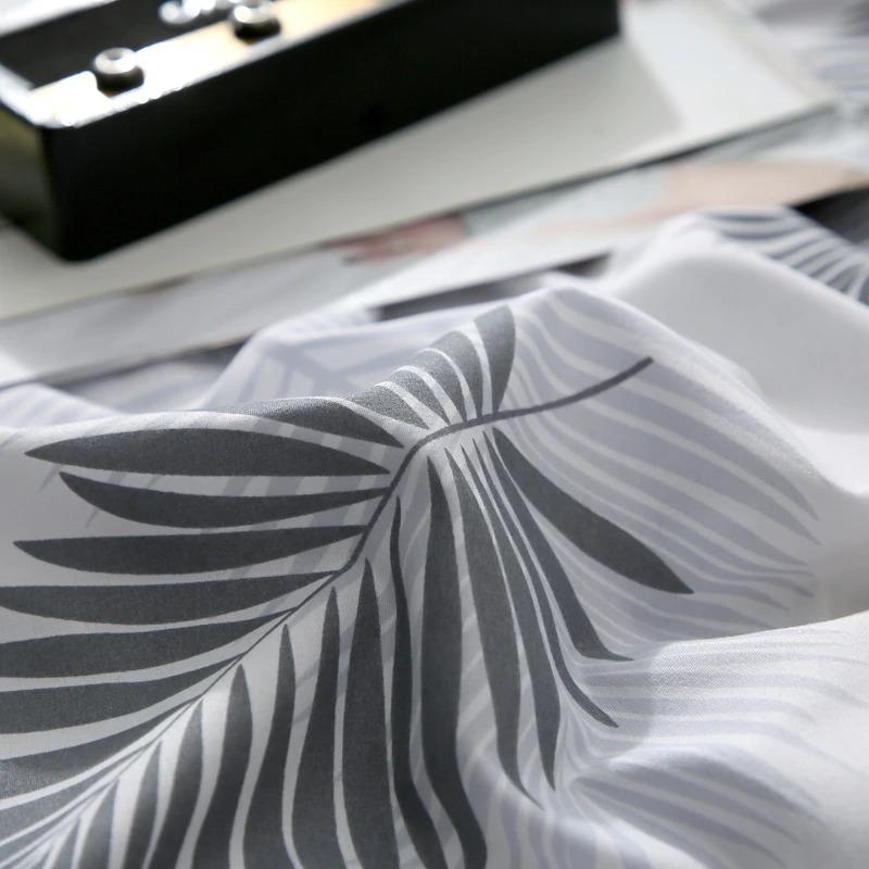 Parure de Lit Blanc <br/> Gris Palmier