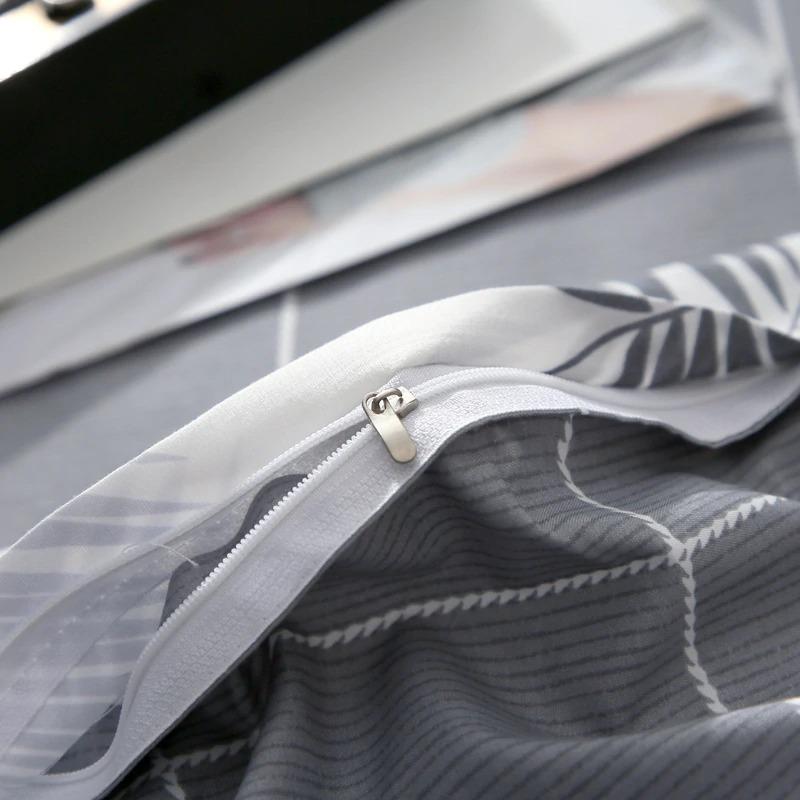 Parure de Lit Blanc <br/> Gris Palmier