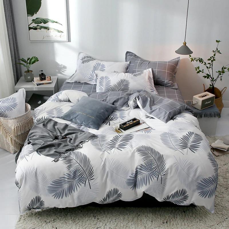 Parure de Lit Blanc <br/> Gris Palmier